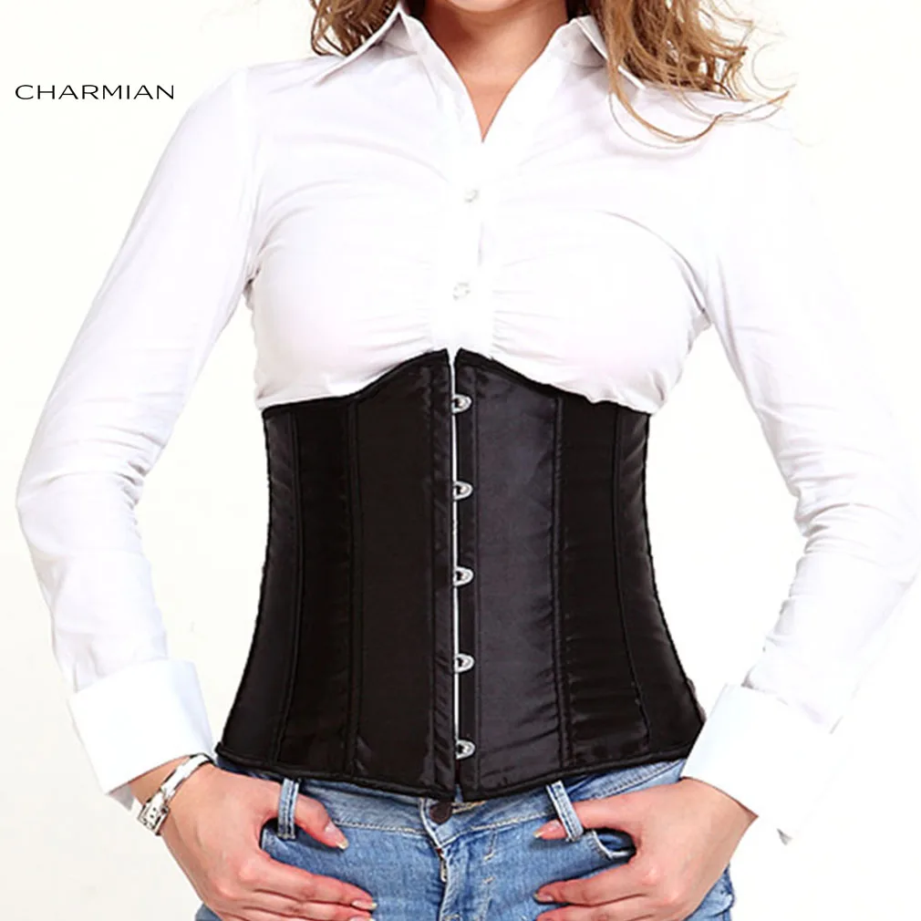 Charmian Retro Sexy Satin Underbust Corset Plastic Boned Corsets and