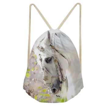 

WHEREISART Cartoon Mini Drawsting Bags Kawaii Flower Horse Print Pattern Shoes Pockets Cute Animal Prints Girls Travel Backpack