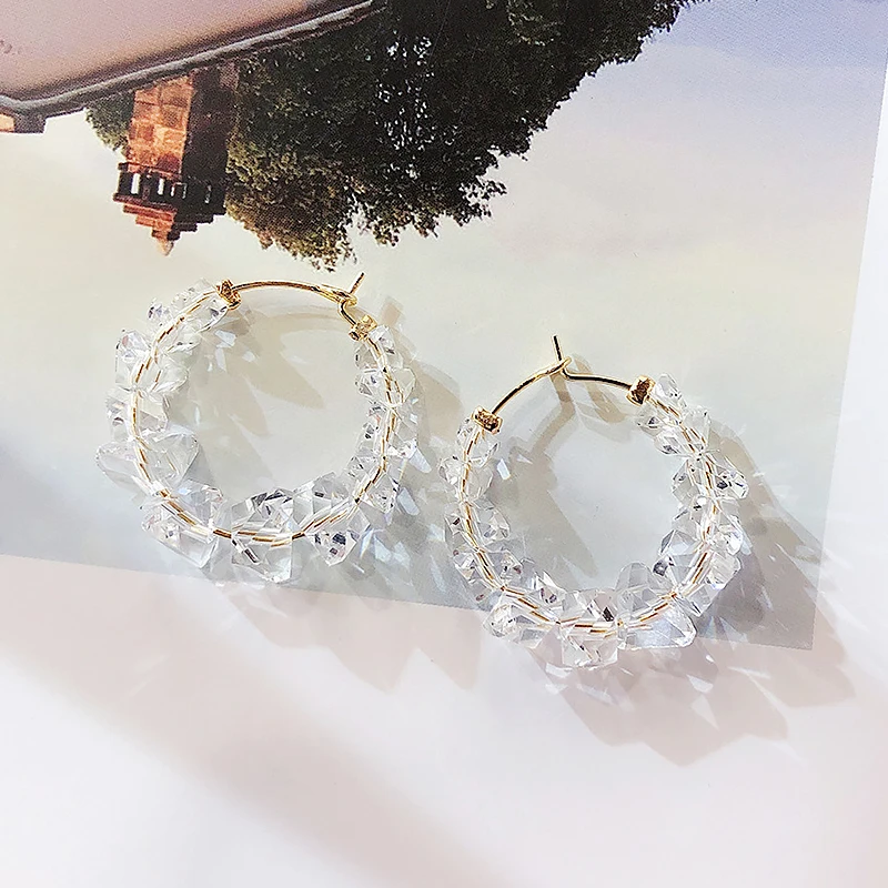 Модные прозрачные серьги-кольца с кристаллами, геометрические круглые серьги для женщин, вечерние ювелирные аксессуары