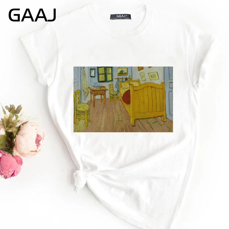 GAAJ "Vincent Van Gogh The Starry Night" Футболка женская футболка с круглым вырезом модная свободная футболка с принтом QGEZN