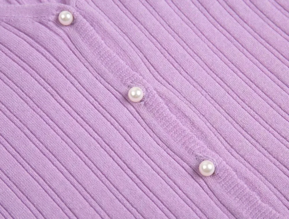 Bazaleas тонкий фиолетовый кардиган свитер Винтаж pull femme ретро шик женский свитер жемчужные пуговицы вязаный Прямая