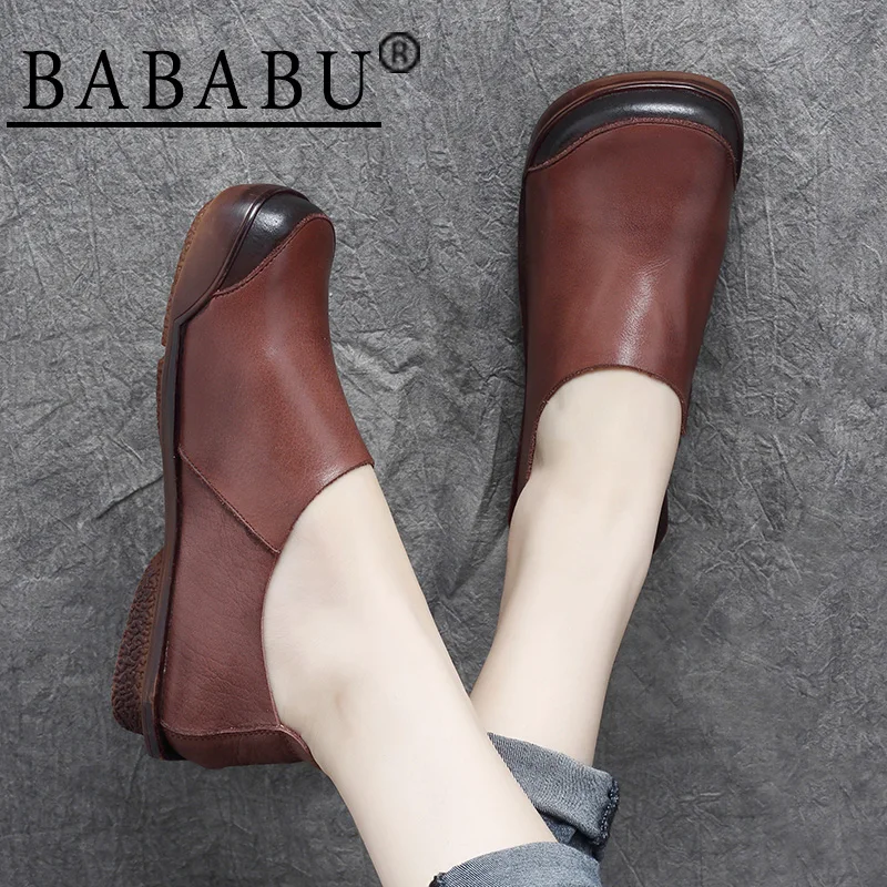 

2019 autumn new national style retro square head leather set foot soft bottom low heel single shoes women's shoes set foot shoes