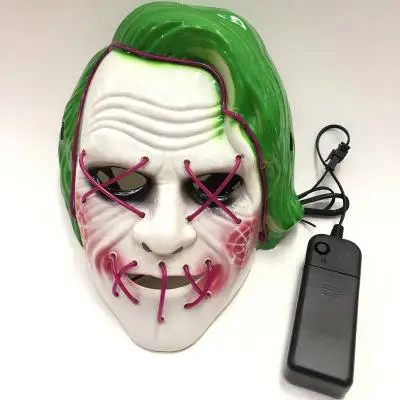 

Светодиодная светящаяся маска на Хэллоуин, флуоресцентная маска клоуна, светящаяся маска с кровавым ужасом, триллер светодиодный светильник ящаяся маска