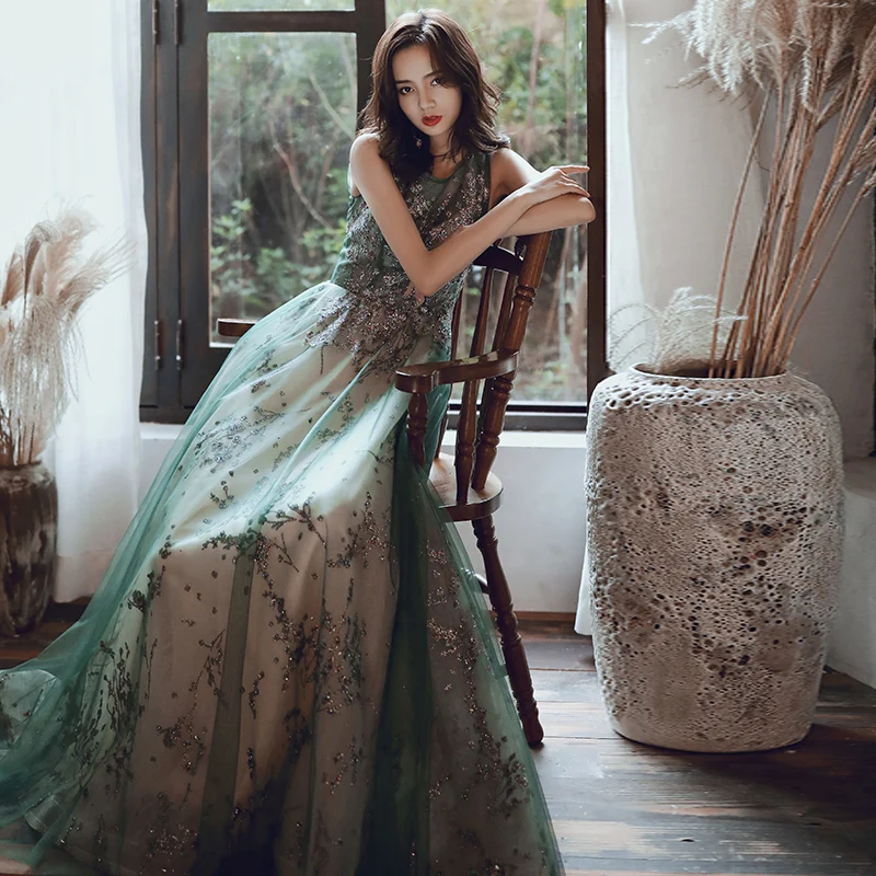Robe De Soiree торжественное платье вечернее платье длинное Тюль аппликации бисером Abiye Gece Elbisesi Abendkleider