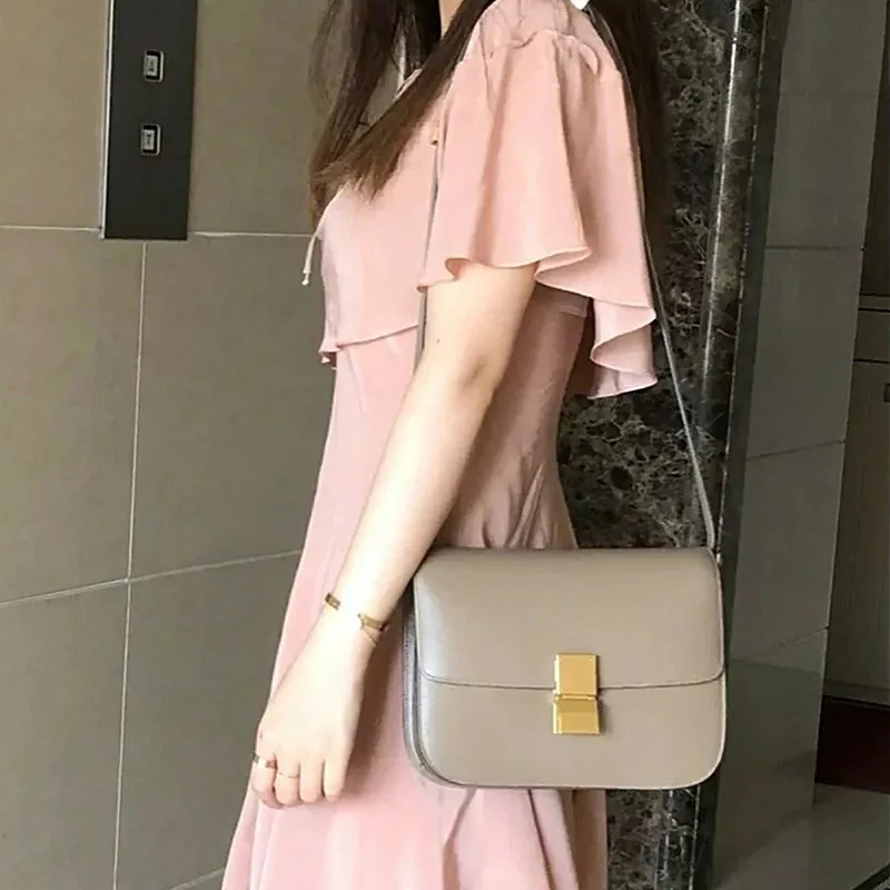 23cm gray Новинка Ретро тофу сумка замок маленькая квадратная сумка кожаные сумки Наплечные сумки стюардесса - Цвет: 23cm gray