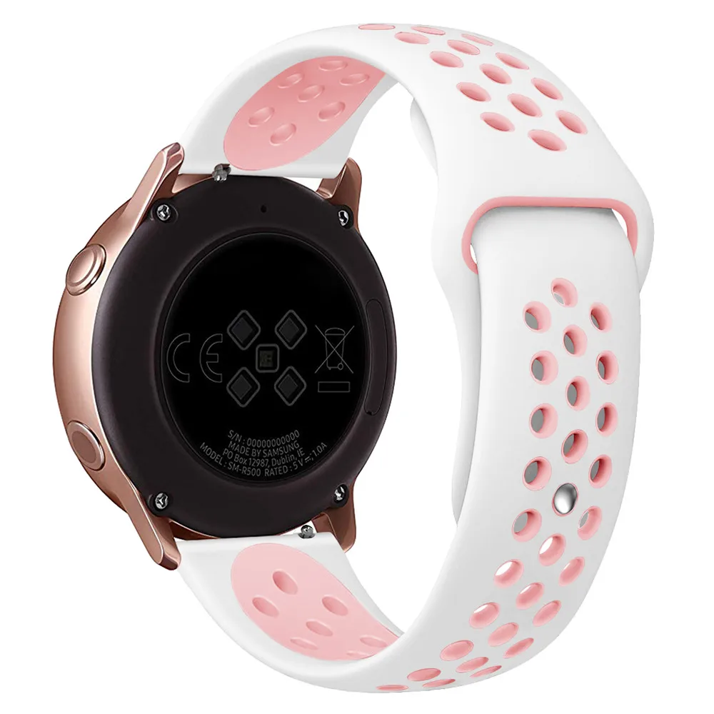 20 мм силиконовый ремешок для samsung Galaxy Active2 40 мм 44 мм Galaxy Watch 42 мм gear Sport S2 Active 2 ремешок с отверстиями браслет - Цвет ремешка: Pink White