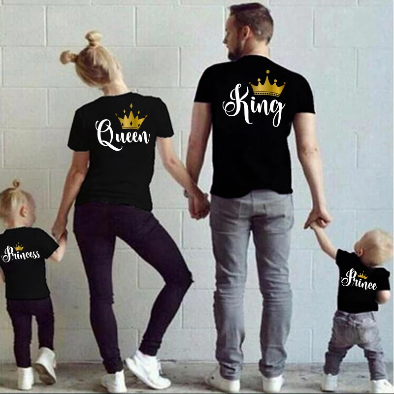 Family Matching Clothes tshirt Funny Daddy Mommy Casual Father KING QUEEN Letter Son Mother and Daughter Tshirts Baby and Me Top matching outfit