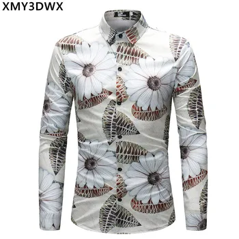 

2019 New Summer Mens Long Sleeve Beach Hawaiian Shirts Casual Floral Shirts Regular Plus Size 4XL Mens clothing Fashion