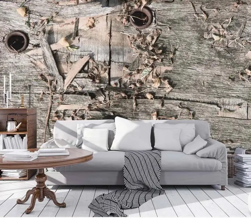 

2020 home improvement customize Retro nostalgic wood living room 3d wallpaper for walls 3d Wall sofa background wall