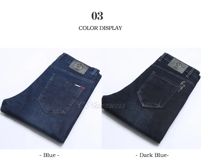 Autumn and Winter Classic Men's Business Fit Jeans Fashion Casual Denim Stretch Trousers Male Brand Pants Black Blue