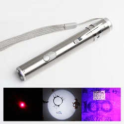 Mini lampe de poche Portable 3 en 1 à LED, Rechargeable par USB, en acier inoxydable, petite torche, détecteur d'argent, pince Super lumineuse 