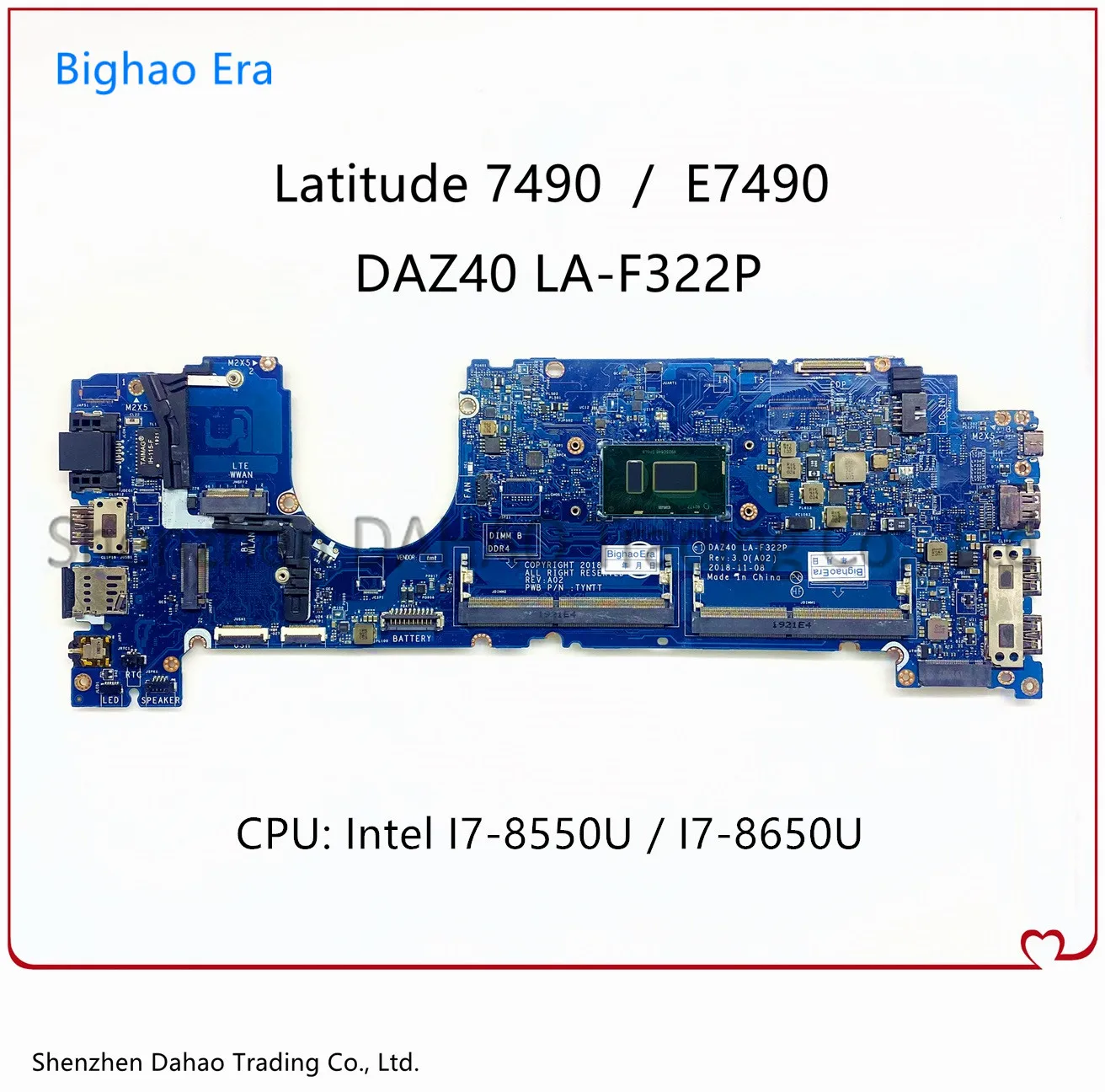 Материнская плата для ноутбука DELL Latitude 7490 E7490 DAZ40 LA-F321P LA-F322P W/ I7-8550/8650U CPU CN-02XPCX 0PP44F