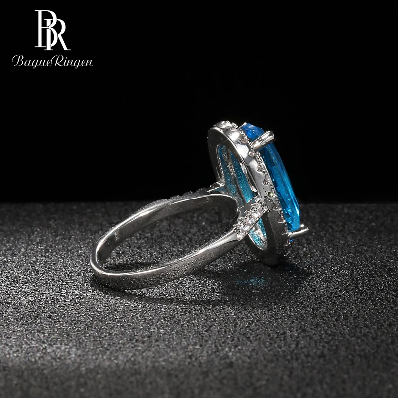 Bague Ringen, классическое серебро 925, ювелирное изделие, овальное кольцо с камнями для женщин, большой аквамарин, AAA циркон, Женское Обручальное кольцо, подарок