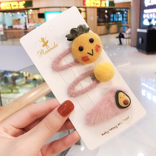 Yellow avocado-3 Pcs Raindo 10 шт./кор. изящное нижнее белье с принтом из мультиков для девочек кашемировые Мягкая безрукавка с искусственным мехом заколки милые детские Заколки для волос Дети Мода женские аксессуары для волос - Цвет: Yellow avocado-3 Pcs