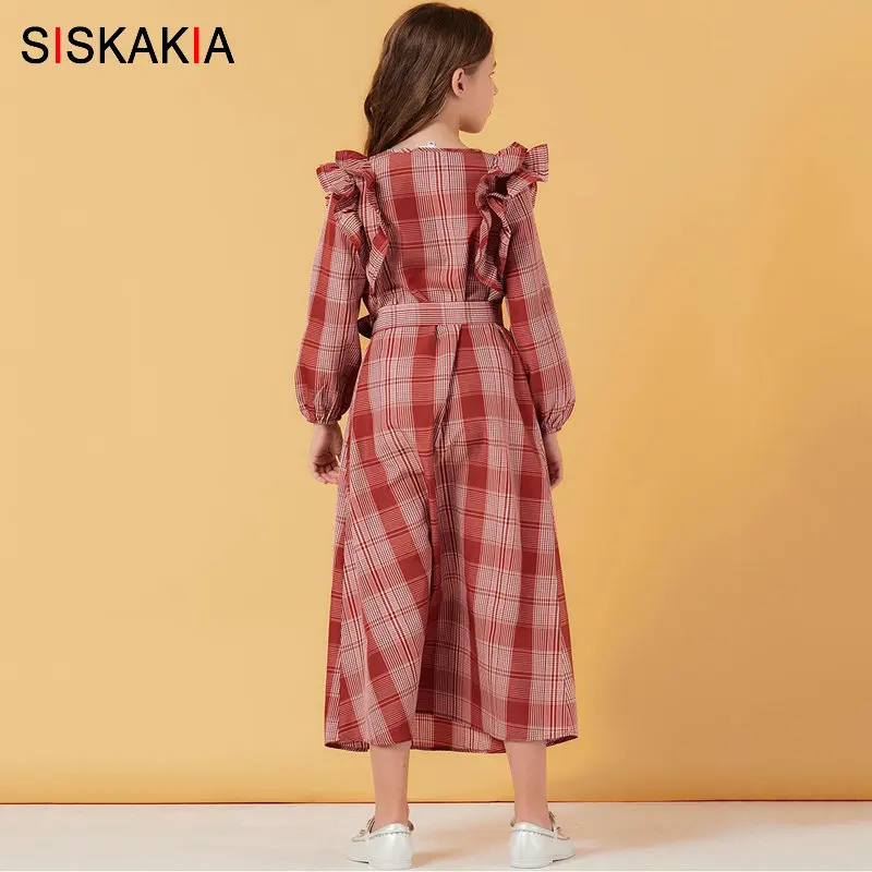 Siskakia/одинаковые комплекты для семьи «Мама и я»; осень г.; милое длинное платье в клетку с красными оборками в стиле пэчворк; платья для мамы и дочки