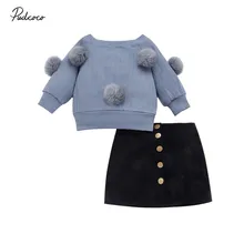 Брендовые комплекты одежды для маленьких девочек из 2 предметов синий свитер с длинными рукавами Топы, мини-юбка модная осенняя одежда