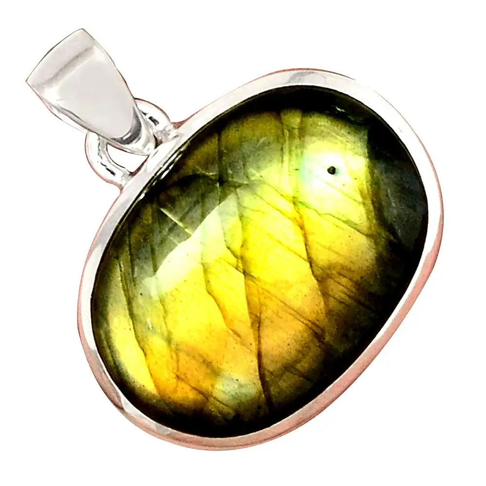 

Genuine GOLDEN LABRADORITE Pendant 925 Sterling Silver, 29 mm, AP6449