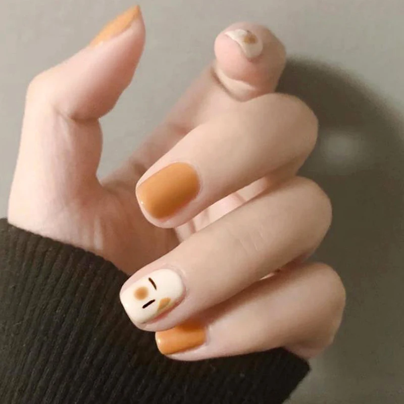 24pcs Hit Color False Nails Jelly Finger Nail Press On Nails Cute Summer Style Fake Nails Manicure Decoration Nail With Glue