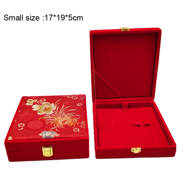 Velvet Jewelry Box Vintage Style Red Blue 3 Layer Packaging Fashion Chinese  Embroidery Lotus Bijoux Accessories Alloy Lock Box - AliExpress