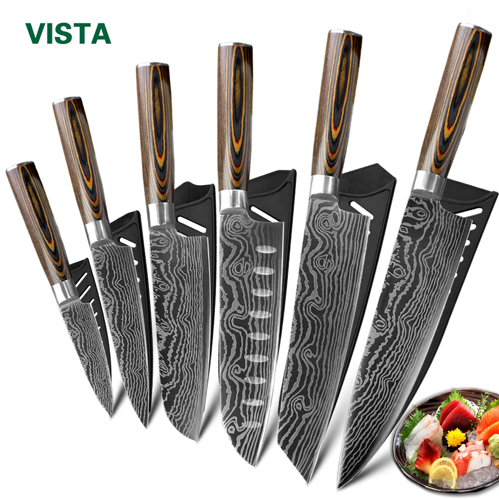 Wak Kitchen Knives Set Full 7 Pcs Knife And Sharpener German Stainless  Steel Black Pakkawood Handle Chef Kitchen Knives Sets - Kitchen Knives -  AliExpress