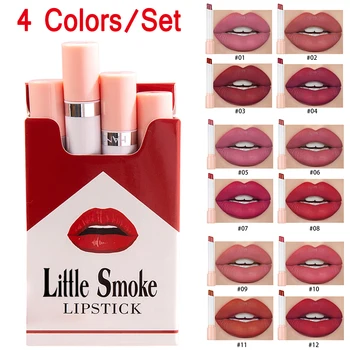 

HANDAIYAN Creative Cigarette Lipstick Set 4 Colors Matte Long Lasting Waterproof Matt Lip Stick Tube Nude Red Lips Makeup