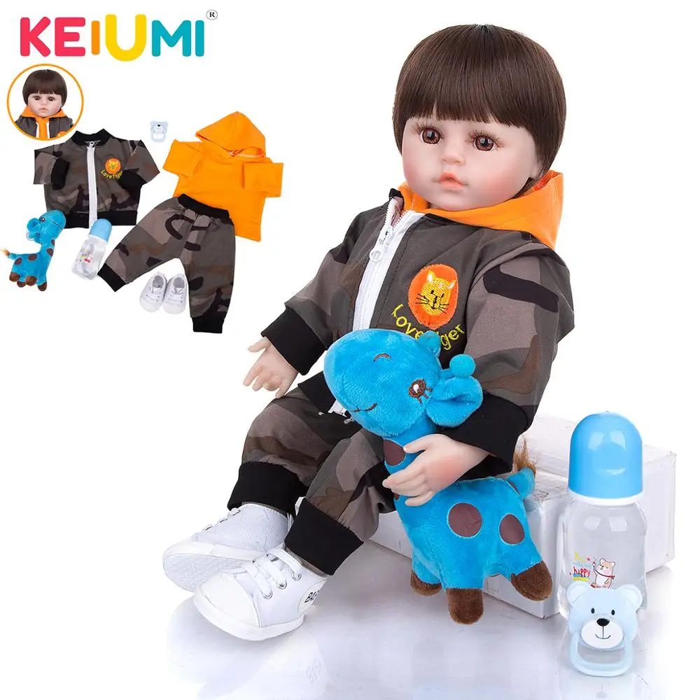 KEIUMI New Fashion 18 Inch Soft Silicone Reborn Baby Dolls Boneca Reborn Bebe Toys Cloth Body Dolls Birthday Gift Surprises