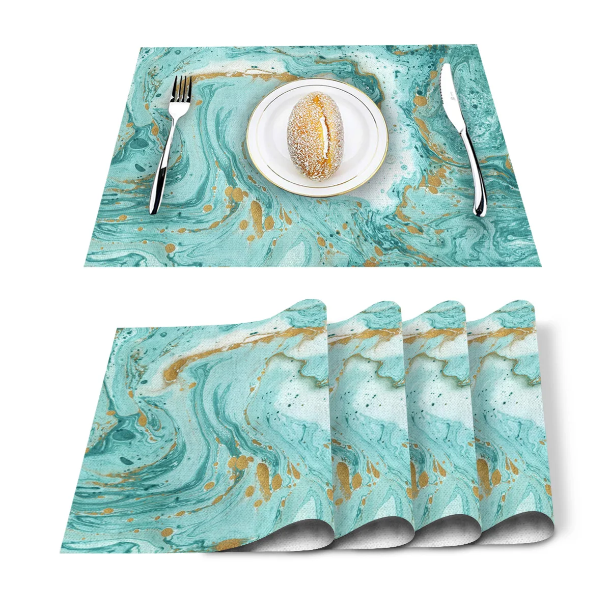 Colorful Marble Turquoise Pattern Wallpaper Placemat for Dining Table Non-slip and Heat-insulating Mat Decoration | Дом и сад