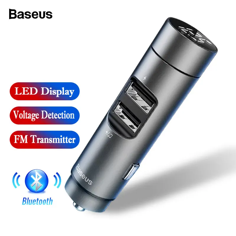 Online Cargador de coche Baseus Bluetooth 5,0 FM Transmisor modulador manos libres receptor de Audio Auto reproductor MP3 3.1A cargador rápido Dual USB