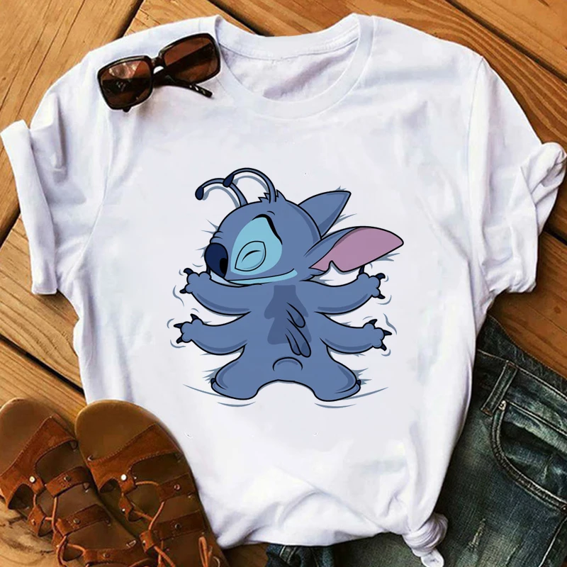 Женская модная футболка Lilo Stitch Harajuku милые футболки с милым мультяшным принтом женская Повседневная футболка милые повседневные топы