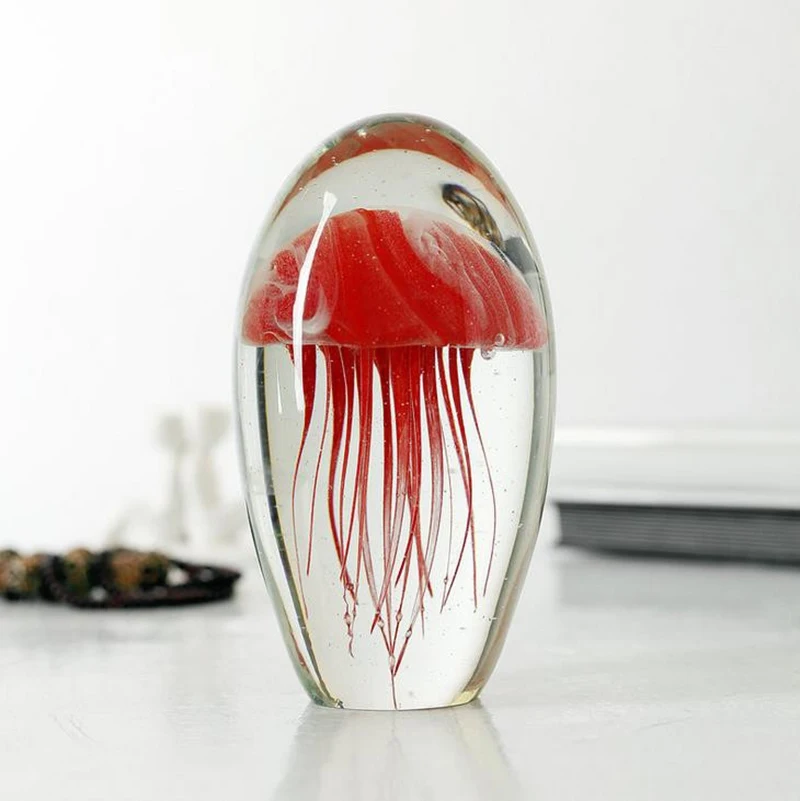 Glass Jellyfish Figurines Ornament Crafts Miniature Figurines Miniature Ornament Glass Ornament Paperweight Aquarium Fengshui Home Decoration