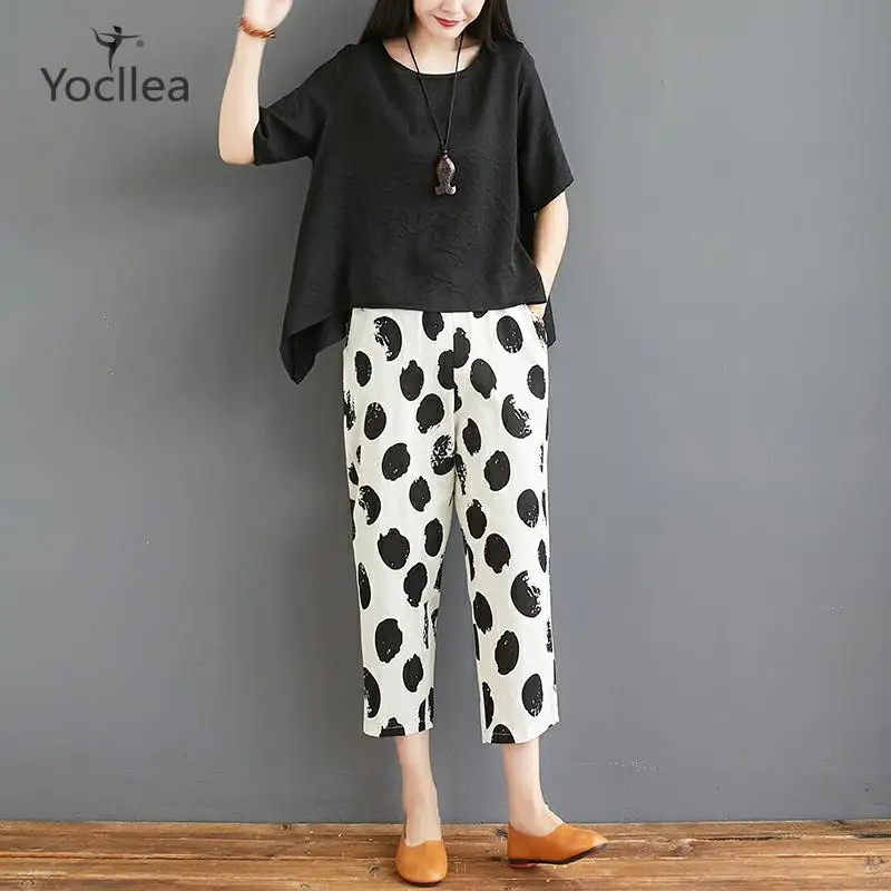 Модный хлопковый и льняной костюм женский летний Свободный Топ большого размера