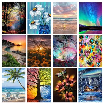 

5D Diy Full Round Diamond Painting Landscape Cross Stitch Diamond Embroidery Kits Flowers Diamond Mosaic Home Decorative Drill