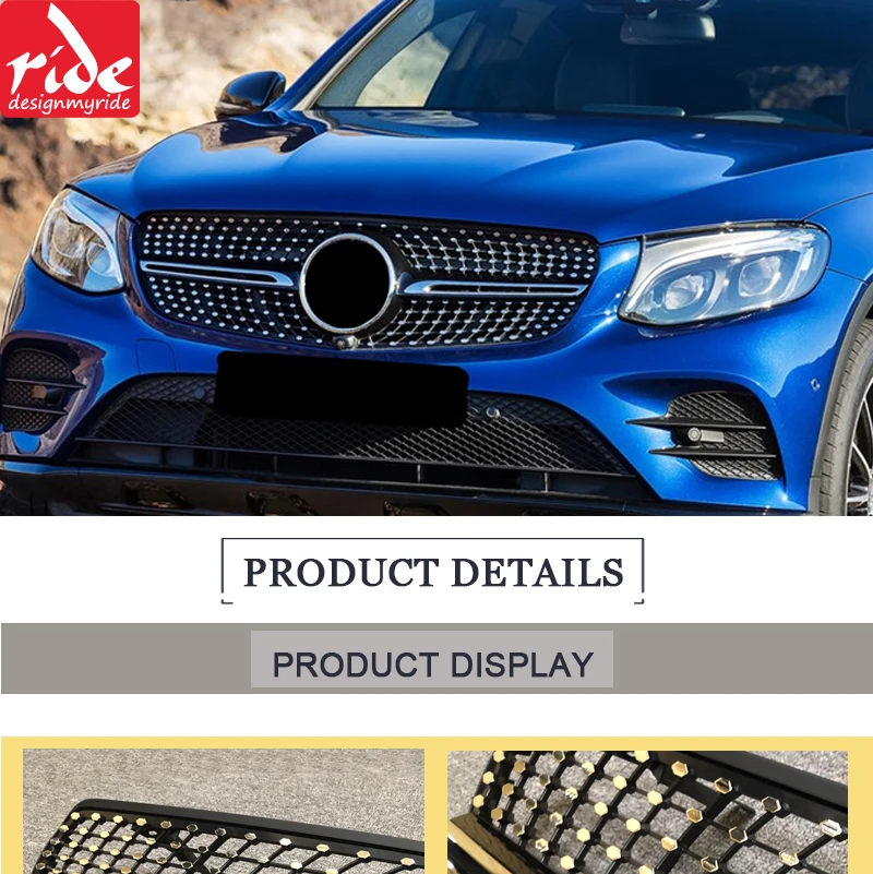 W253 бриллианты Передняя решетка гриль без знака для Mercedes GLC класс GLC250 GLC350 GLC400 ABS черные решетки с камерой