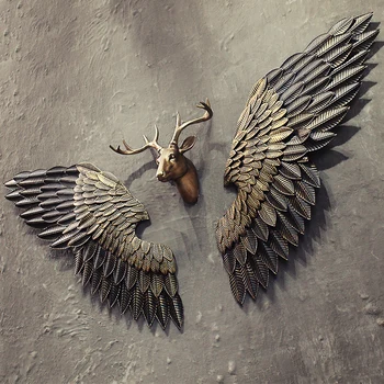 

Creative Abstract Retro Wing Wall Sculpture Decorative Wall Decor Decoration Figurine Decorative Metal Statue TV Background