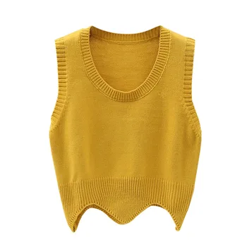 

Vest New Women's Wild Tops Autumn Loose Sleeveless O-Neck Knitted Vest Women's Short Jacket Vest Wavy Side Knit Vest