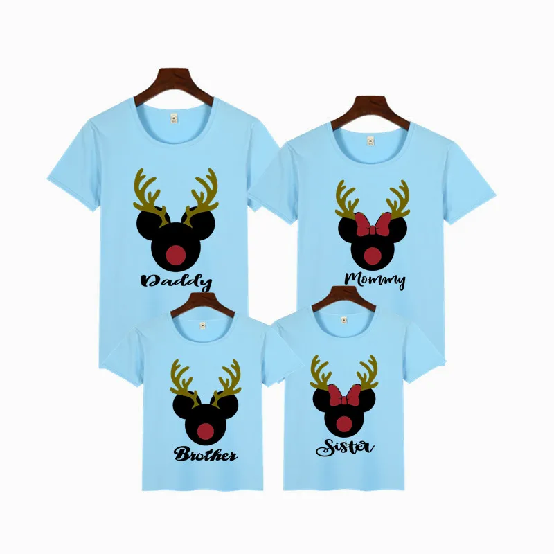 Одинаковая одежда для всей семьи «Замок Маус» одежда «Мама и я» футболка с Минни Маус Одежда для мальчиков футболка с короткими рукавами с изображением Микки-рога - Цвет: B29-sky blue