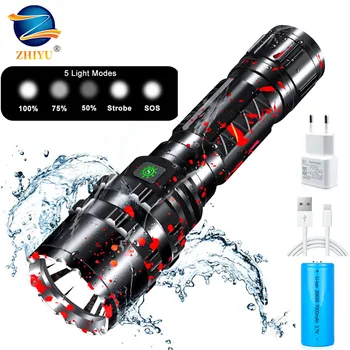 

LED Flashlight High Power USB Rechargeable Flashlight 5 Modes Lantern Self Defense Shocker Torch Tactical Lamp By 18650 Battery