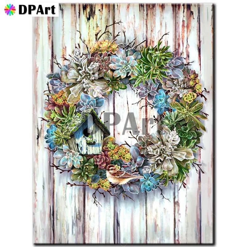 

Diamond Painting 5D Full Square/Round Drill Wreath Succulent Plants Birds Daimond Embroidery Painting Cross Stitch Mosaic M907