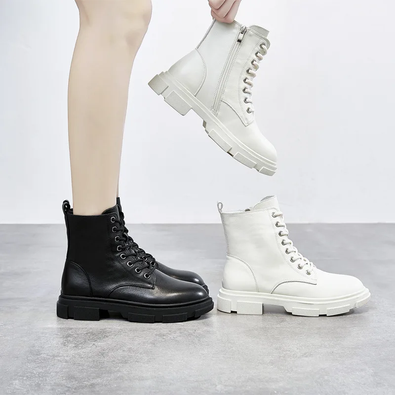 

New Genuine Leather Eight-Eye Lace-Up Boots Women Shoes Motorcycle Boots Combat boots Motorcycle boots boots women