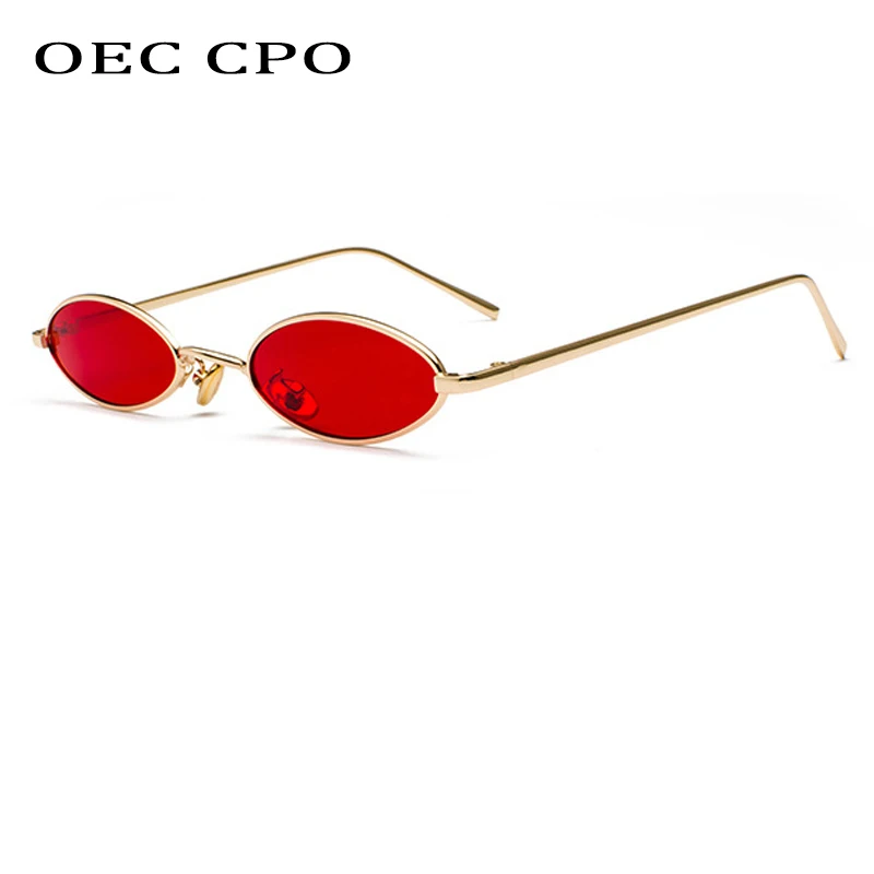 

OEC CPO Red Women Small Oval Sunglasses Women Round Metal Sunglasses Men Brand Designer Vintage Ladies Glasses UV400 O635