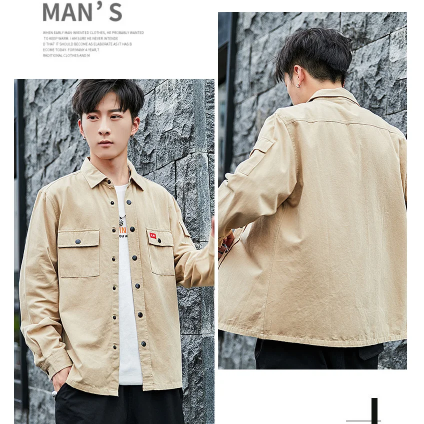 Мужская рубашка 2019 Новое поступление быстрая мода длинный рукав карго рубашки