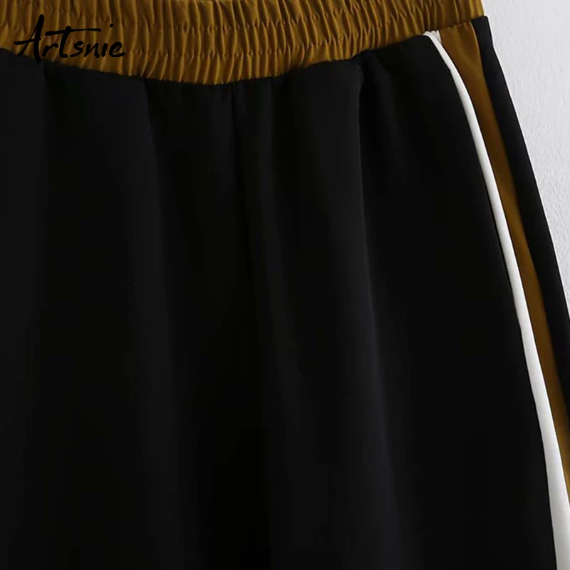 Artsnie полосатые черные повседневные штаны-шаровары для женщин осень уличная одежда с эластичной Высокой Талией Спортивные Брюки с карманами mujer