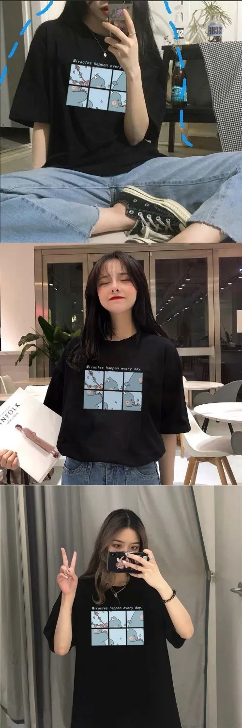 Women T-shirt Round Collar Summer Cartoon 2020 New Half Loose Sleeve  Print Casual Simple Wild T-Shirt