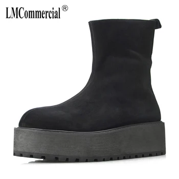 

Genuine Leather High-Heeled Riding Boots Mens Zipper Cashmere Cowhide Breathable Fashion Autumn Winter Chelsea Boots Velvet