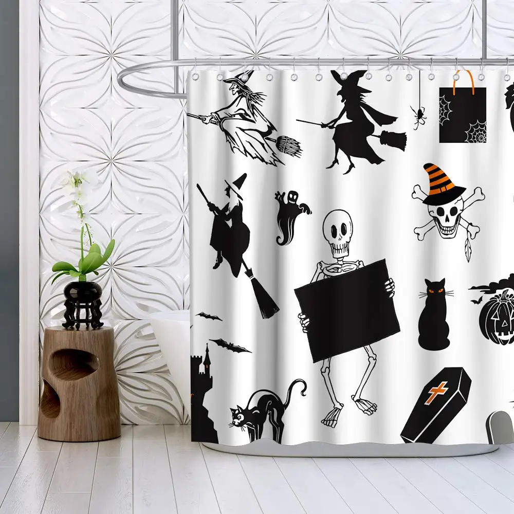 Хэллоуин Декор сахарный череп кости занавеска для душа Кошмар перед Рождеством белый черный