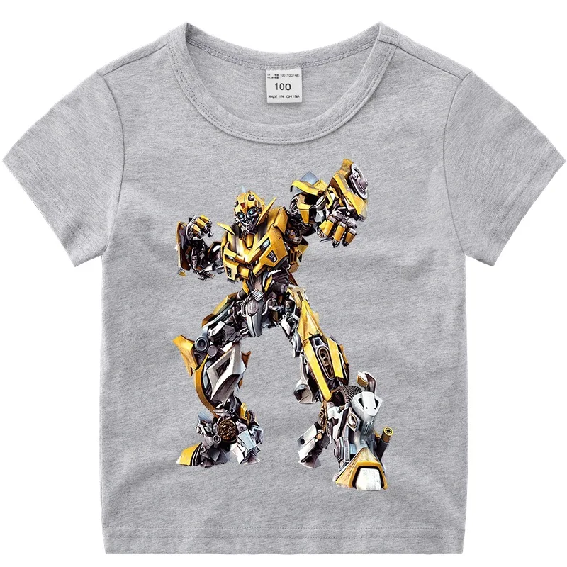 Summer Kids Boys T-shirts Cotton Tops Tees Transformer Baby Boys T shirt Short Sleeve Costume Kids Clothes Children Clothing - Цвет: Gray