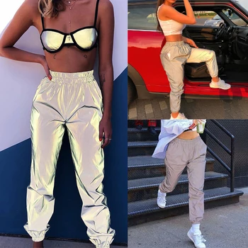 

Women New Fashion Street Style High Waist Solid Luminous Sports Pants Loose Casual Loose Noctilucent Long Trousers