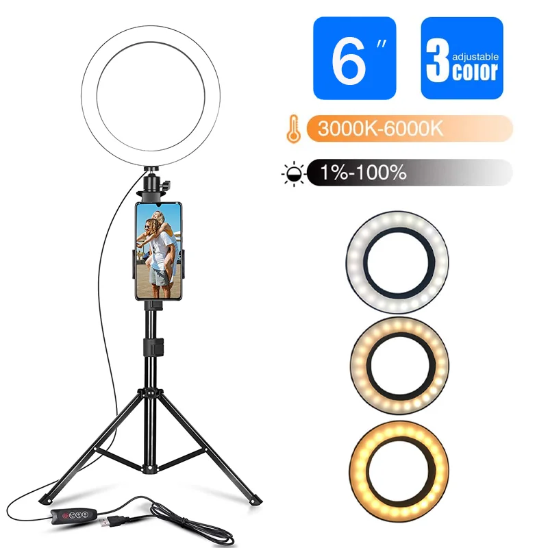 Светодиодный мини кольцевой светильник 6 дюймов для видеосъемки лампа селфи со