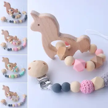 

2Pcs Wooden Teether Baby Bracelet Animal Shaped Jewelry Teething For Wood Silicone Beads Baby Rattle Stroller Accessories Toy