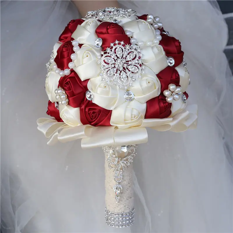 WifeLai-лента цвета шампанского розы, держащая цветок Романтический искусственный цветок невесты букет Свадебный букет с кристаллами W3217D
